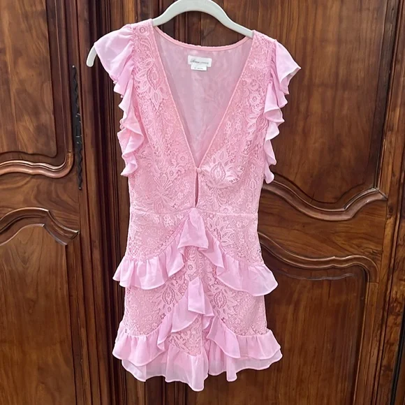 Lovers + Friends | Revolve pink lace ruffle mini dress - Picture 2 of 10